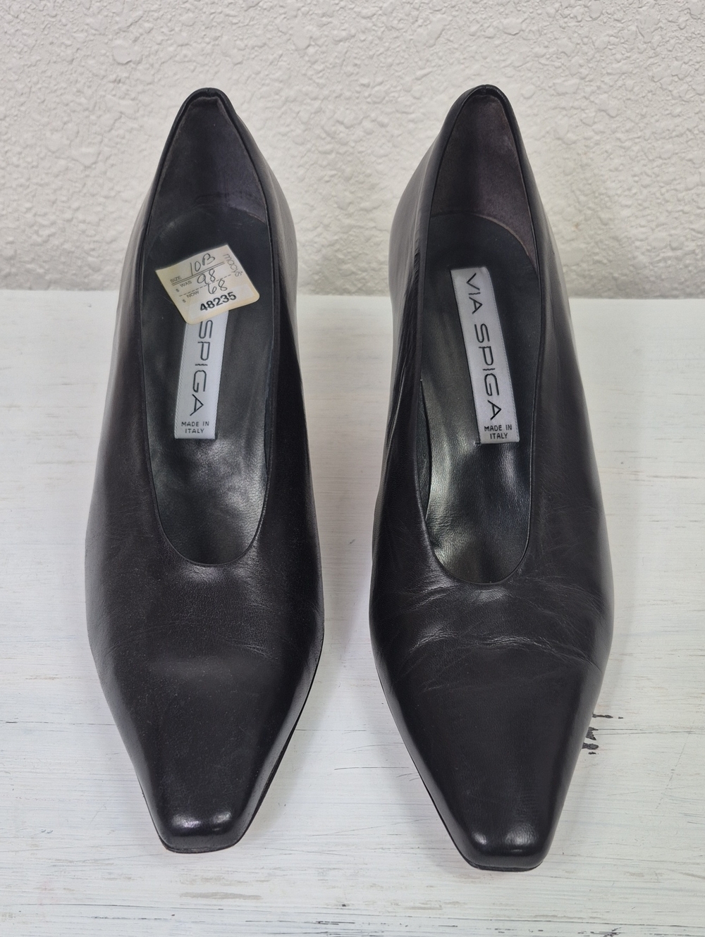 Via Spiga Black Leather Pointed Toe Pumps -  Size 10B Louis Style Heels Classic